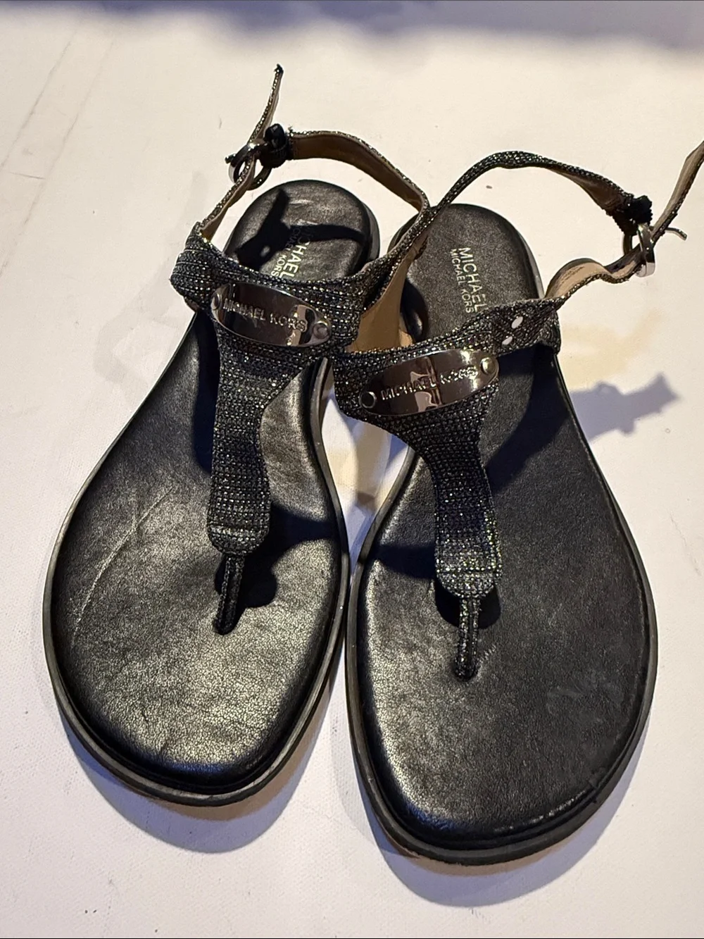 Michael Kors Black T-Strap Embellished Sandals for Women